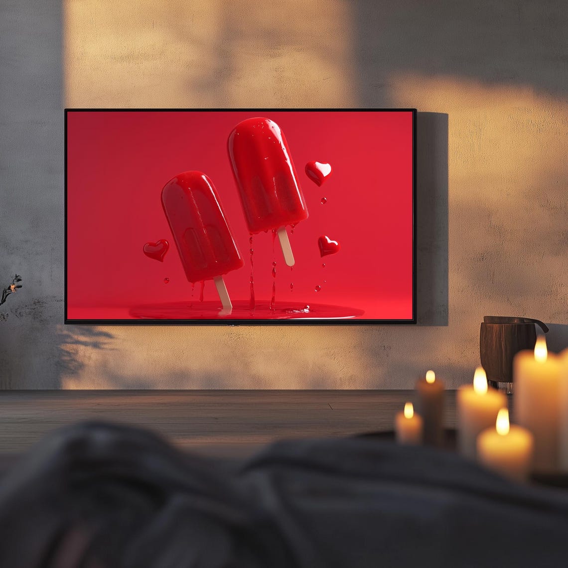 Red Heart Popsicles Valentines Day Glossy 3D Dessert Art TV Poster - Image 3