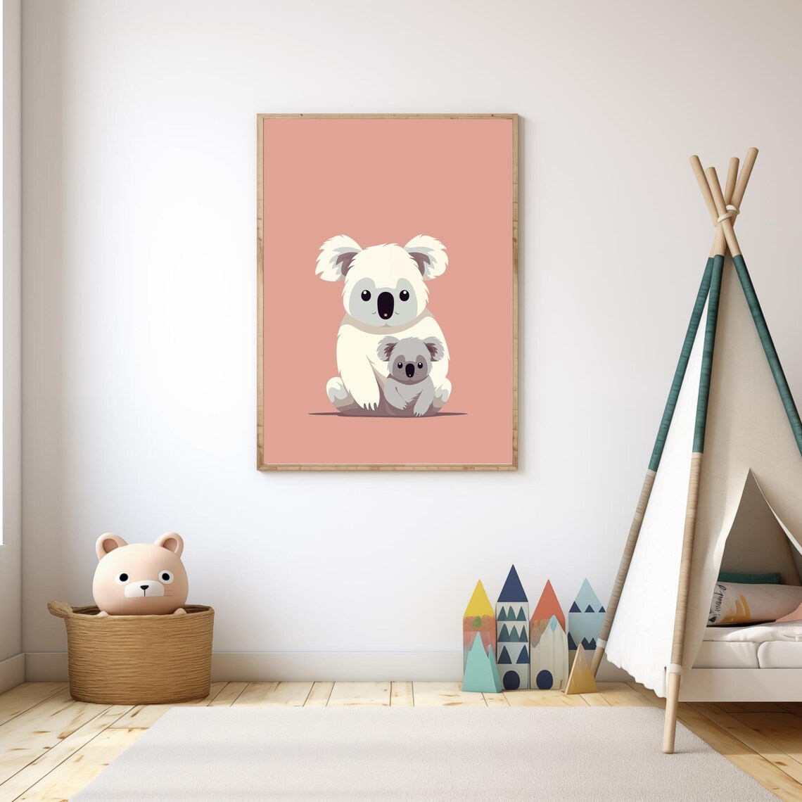 Mommy And Baby Koala Hugging Soft Pink Nursery Wall Art Poster - Image 3