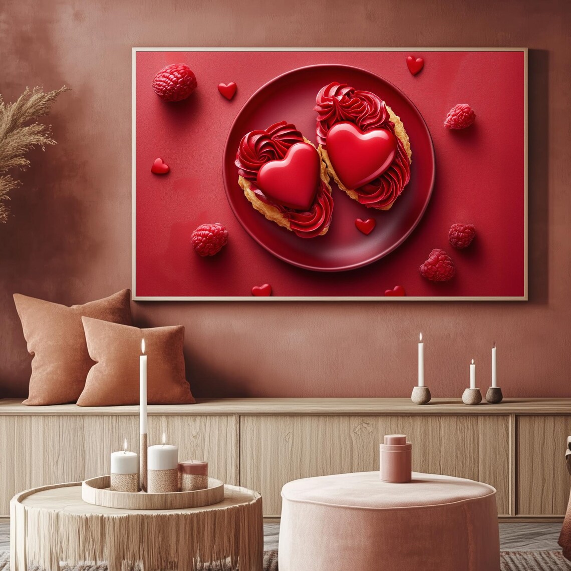 Red Heart Pastries Valentines Day Plate Dessert Art Frame TV Poster - Image 2