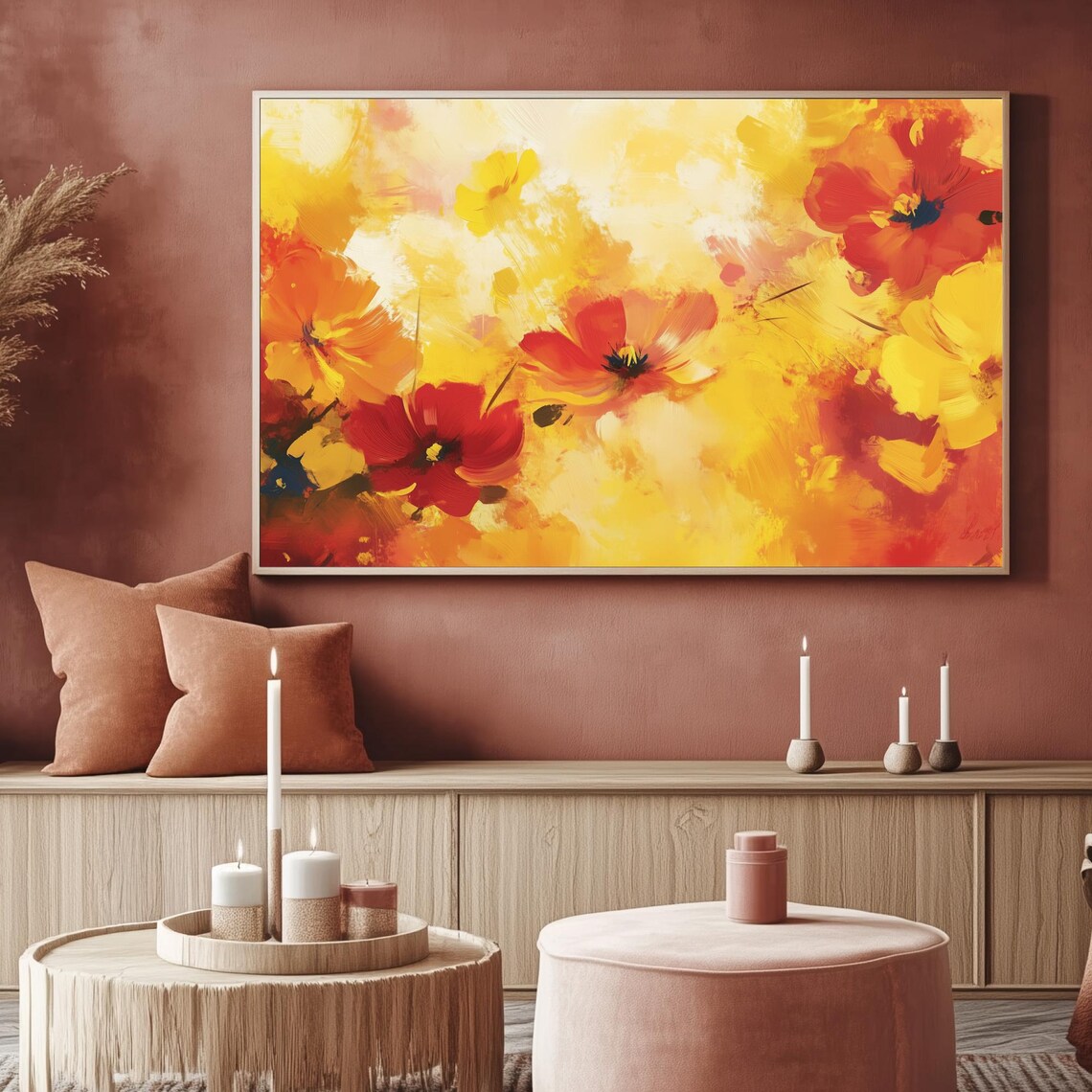 Abstract Red Yellow Poppies Botanical Painting Frame TV Art Poster - Image 2