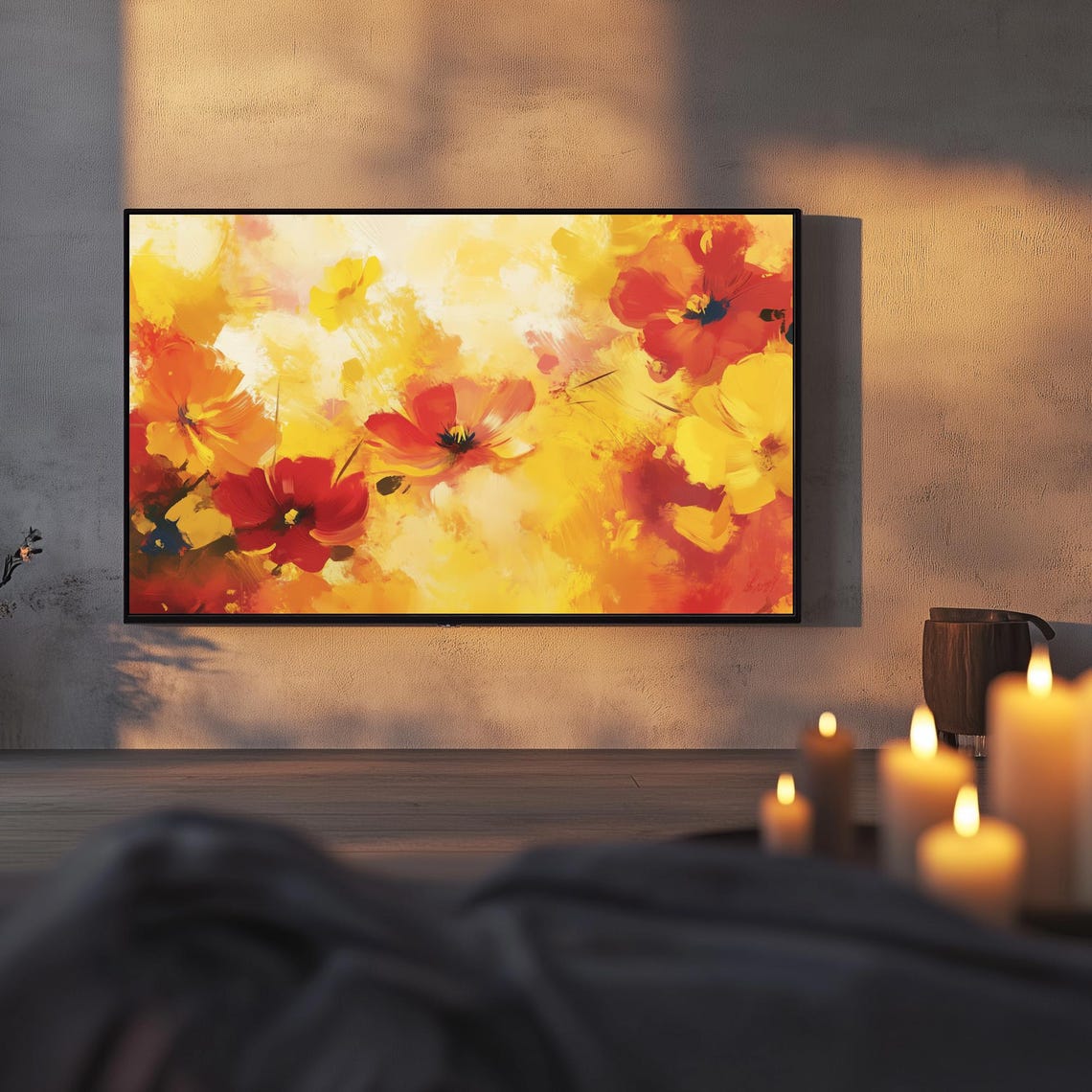 Abstract Red Yellow Poppies Botanical Painting Frame TV Art Poster - Image 3
