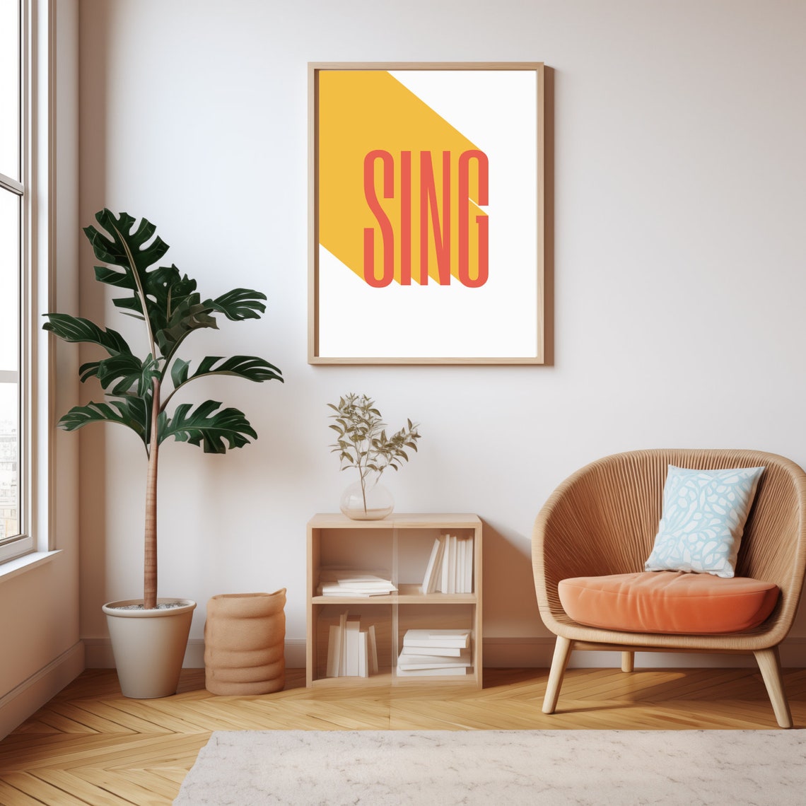 Sing Bold Retro Typography Coral Yellow Modern Home Decor Wall Print - Image 2