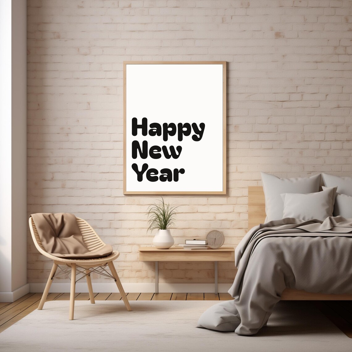 Happy New Year Bubble Letters Black White Retro Party Wall Poster - Image 4