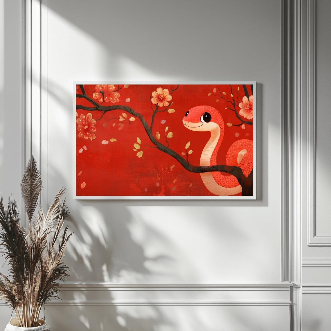 Cute Red Snake Blossom Branch Lunar New Year Art Frame TV Poster - Image 4