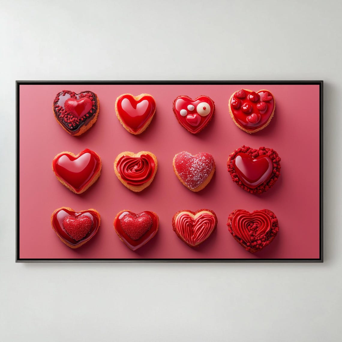 Red Heart Cookies Valentines Day Grid Pattern Dessert Art TV Poster