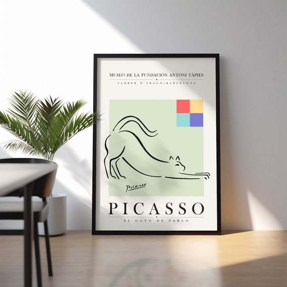 Picasso Cat Line Art Print Minimalist Home Decor Poster