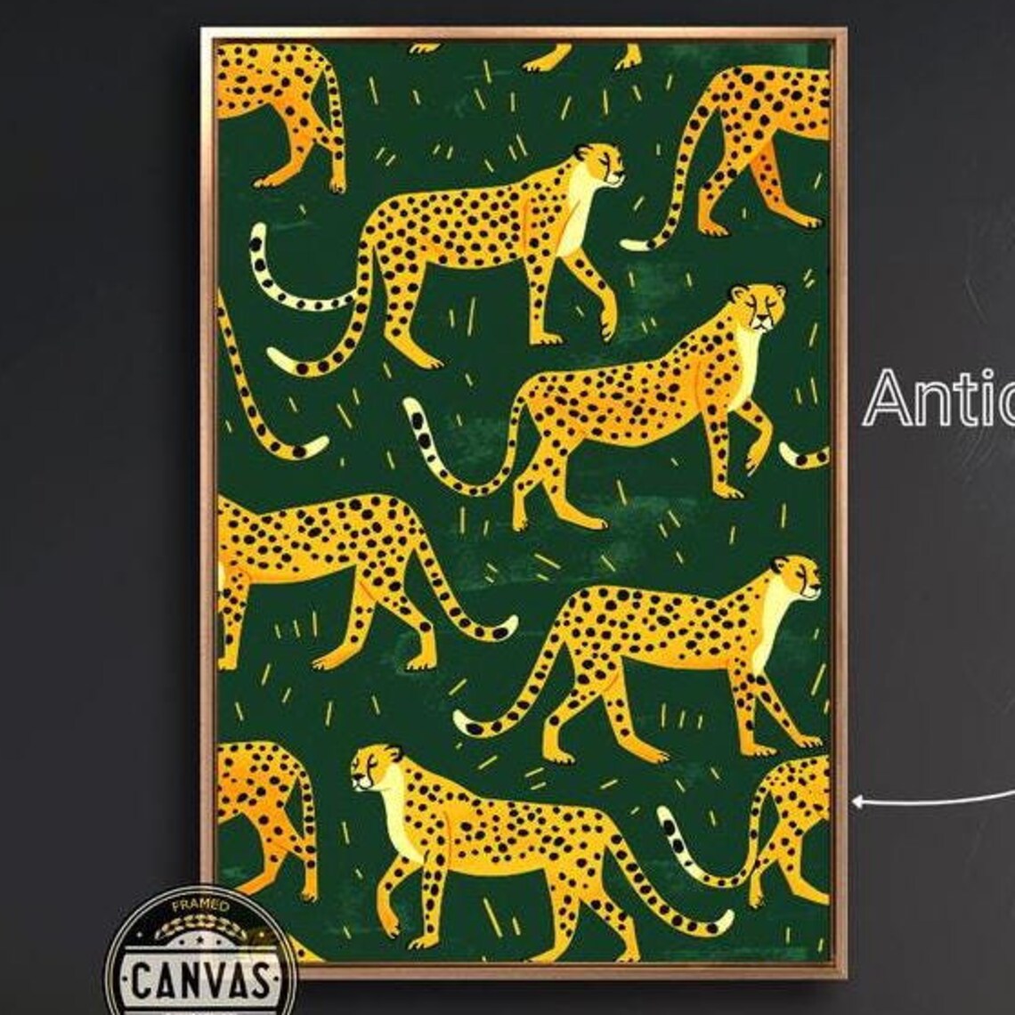 Cheetahs Pattern Dark Green Background Playful Safari Animal Art Poster