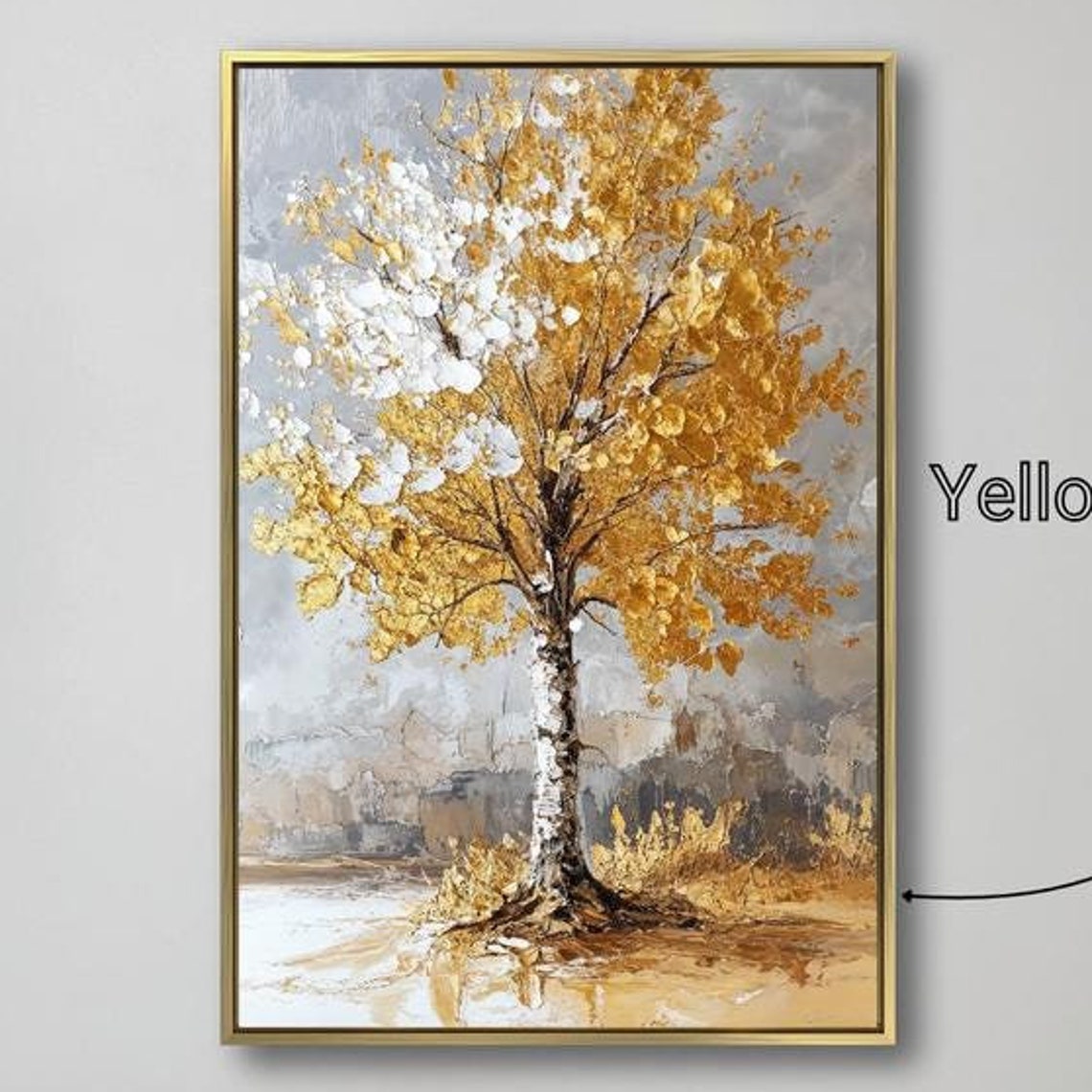 Tall Golden Birch Tree White Foliage Autumn Abstract Wall Poster
