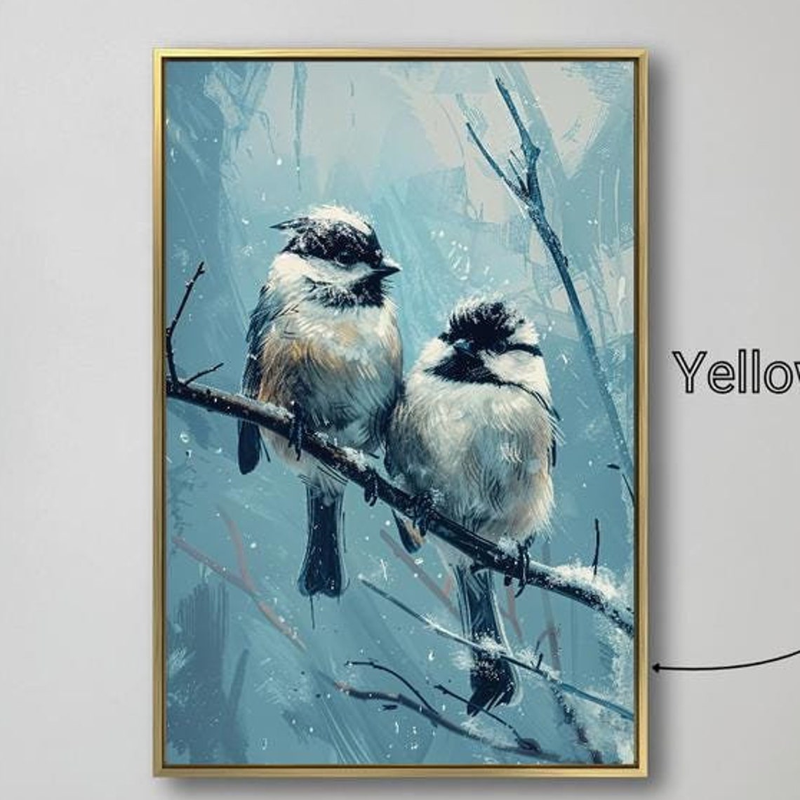 Winter Chickadee Pair Snowy Branch Blue Bird Wildlife Poster