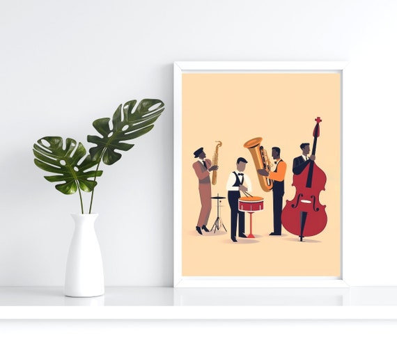 A Group Of People Playing Instruments Musical Instrument Room Decor Wall Art Illustration