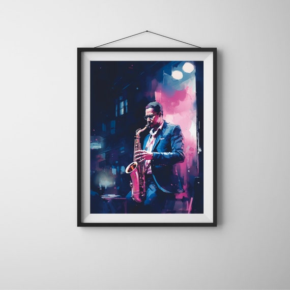 Man Playing Saxophone Painting Musical Instrument Home Decor Music Guitar