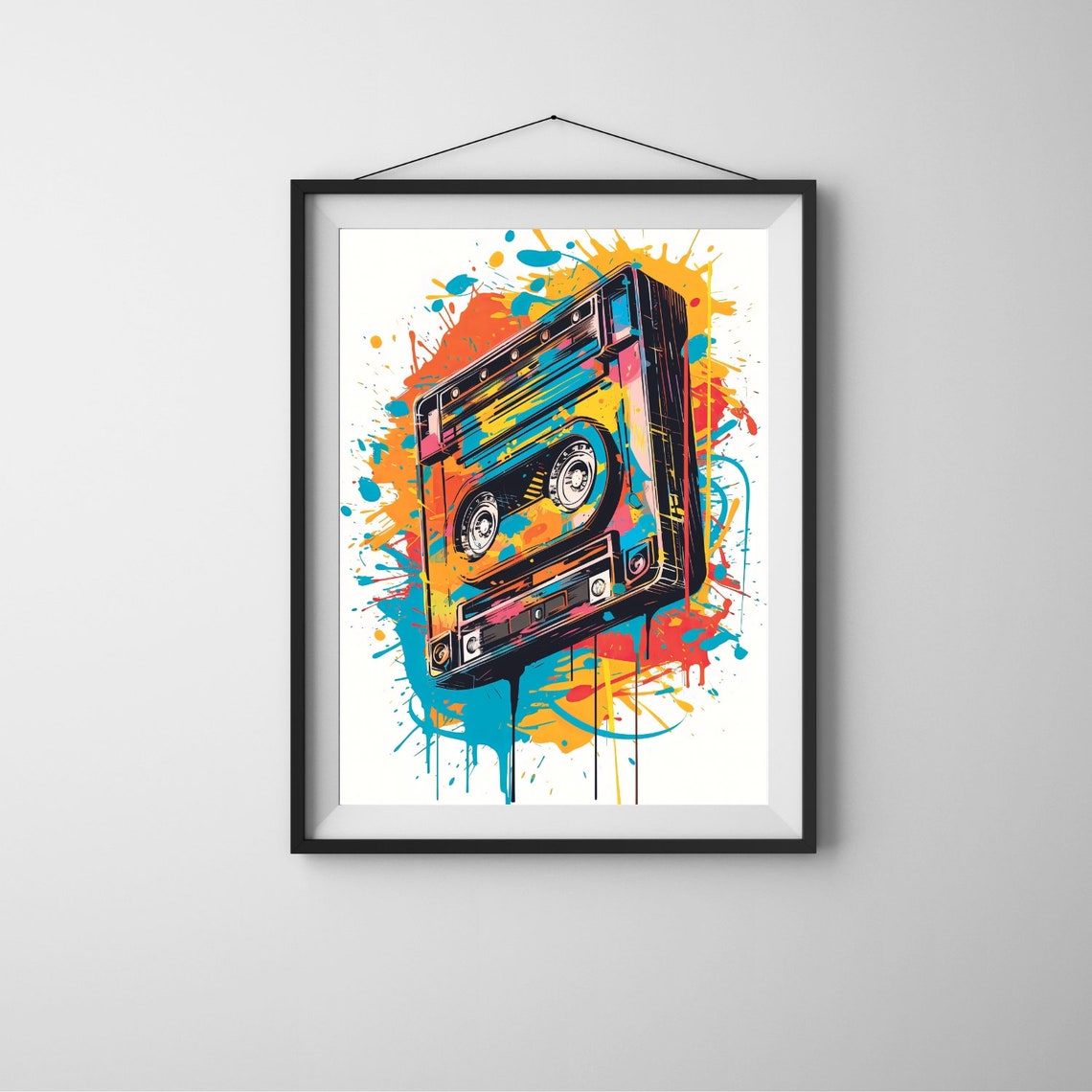 Pop Art Cassette Tape Colorful Paint Splash Music Decor Poster