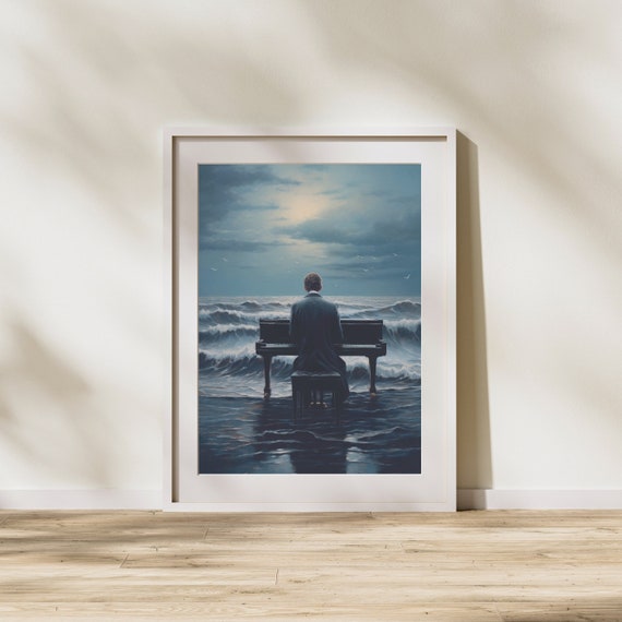 Man Playing Piano In The Sea Wall Art Surreal Music Landscape