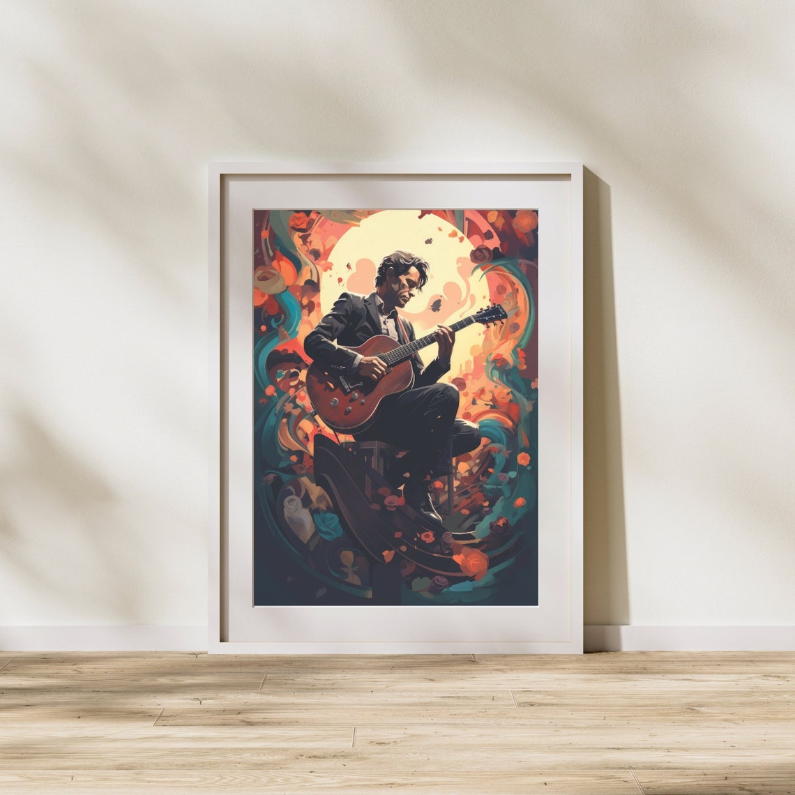 Abstract Man Playing Guitar Wall Art Poster Colorful