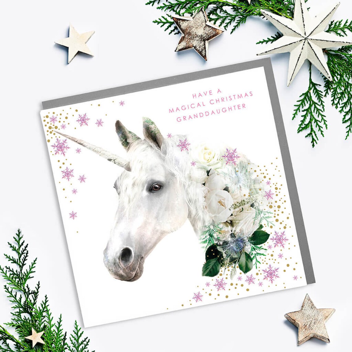 Unicorn Magical Christmas Granddaughter Card Pink Holiday Art Print