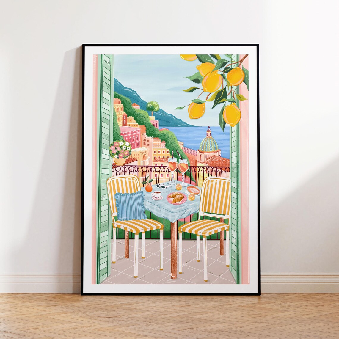 Positano Amalfi Coast Travel Poster, Maximalist Decor