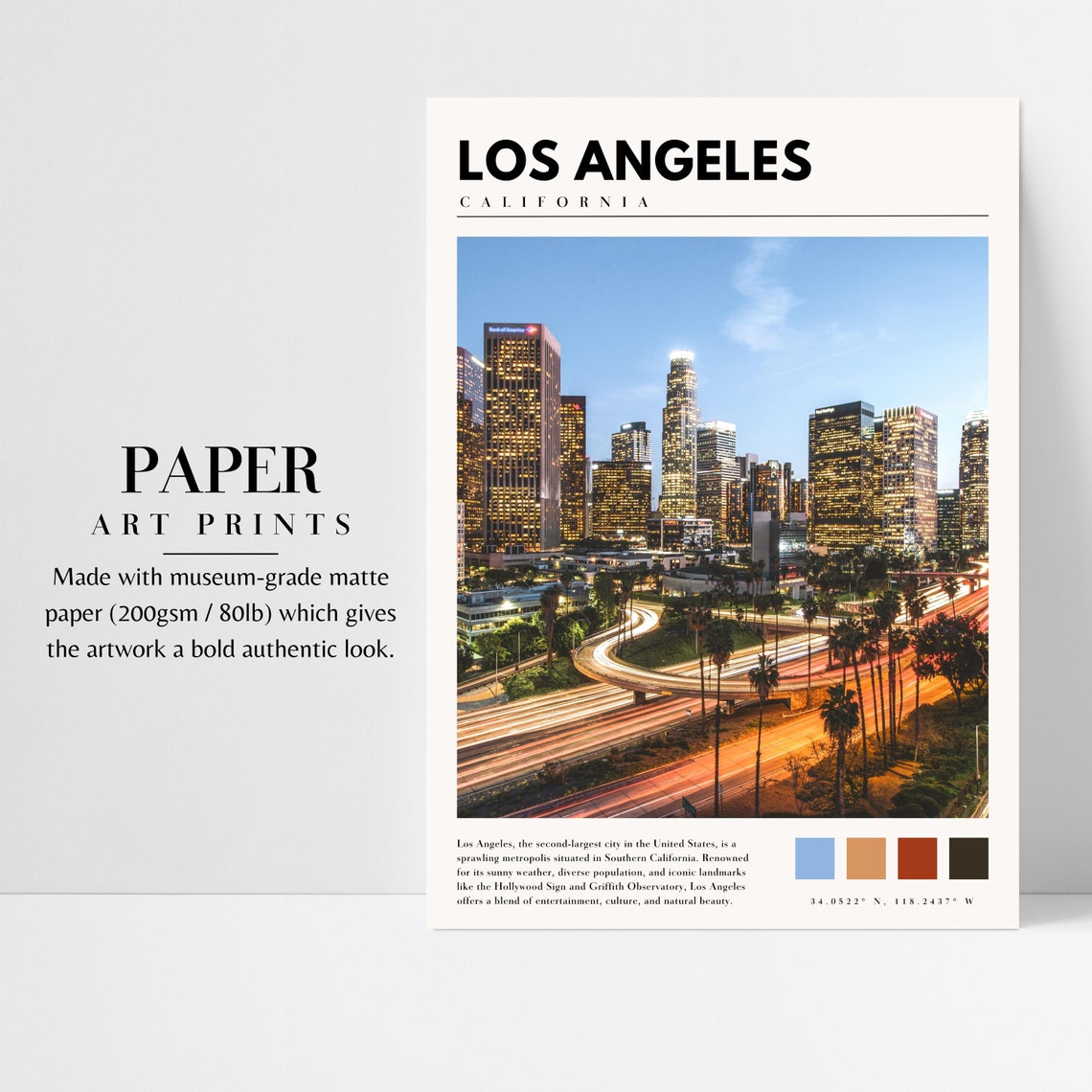Los Angeles Downtown Dusk Freeway Light Trails Travel Poster - Image 3