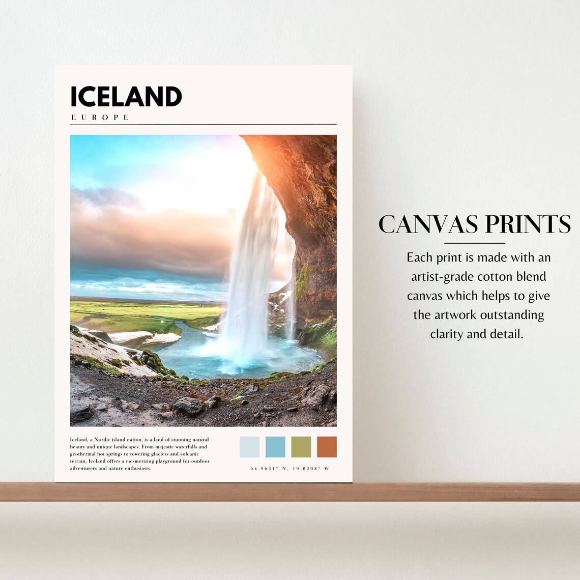 Iceland Waterfall Travel Poster, Europe Wall Art - Image 2