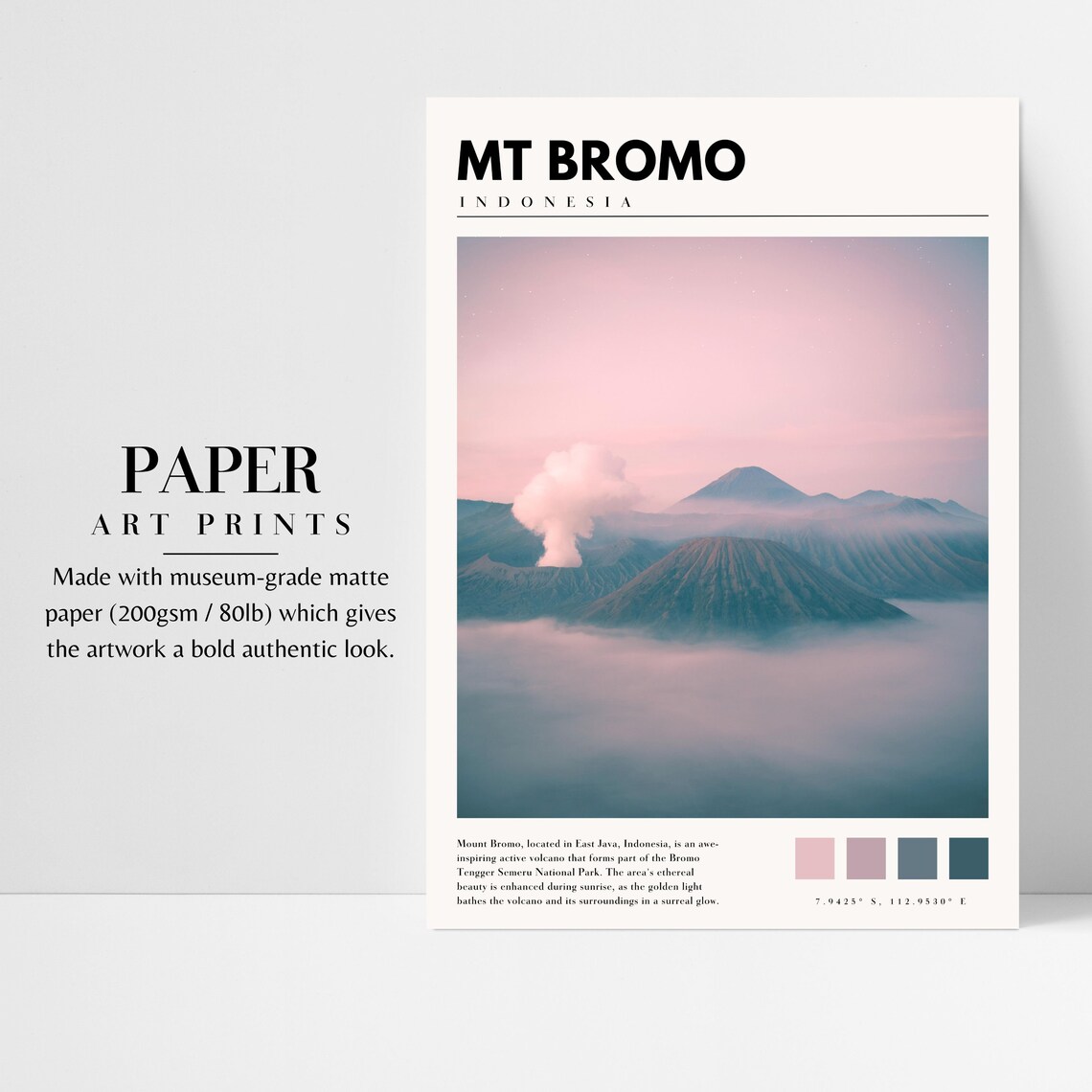 Mount Bromo Indonesia Volcano Sunrise Mist Pink Sky Landscape Poster - Image 3