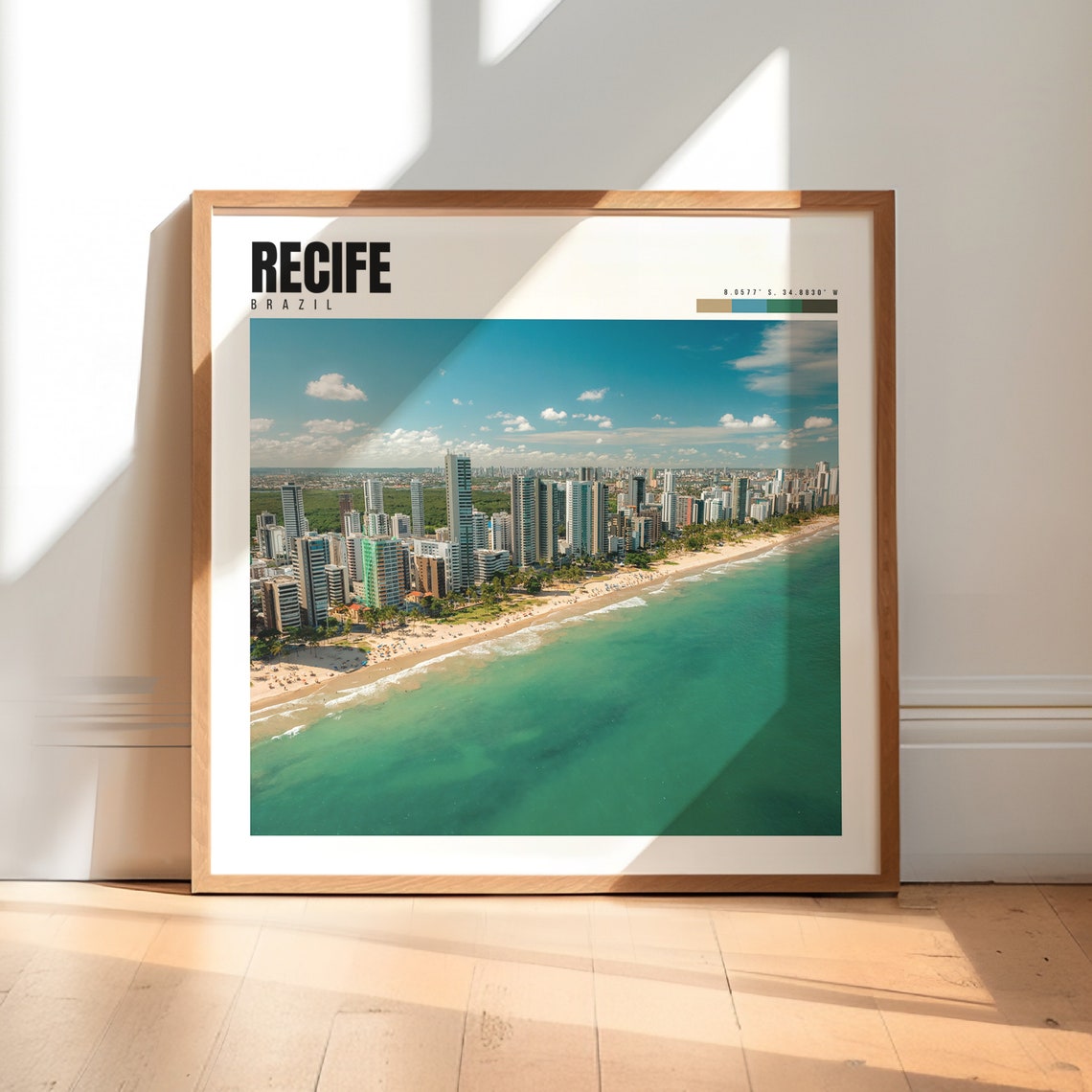 Recife Brazil Beach Aerial Turquoise Ocean Skyline Sandy Shore Poster
