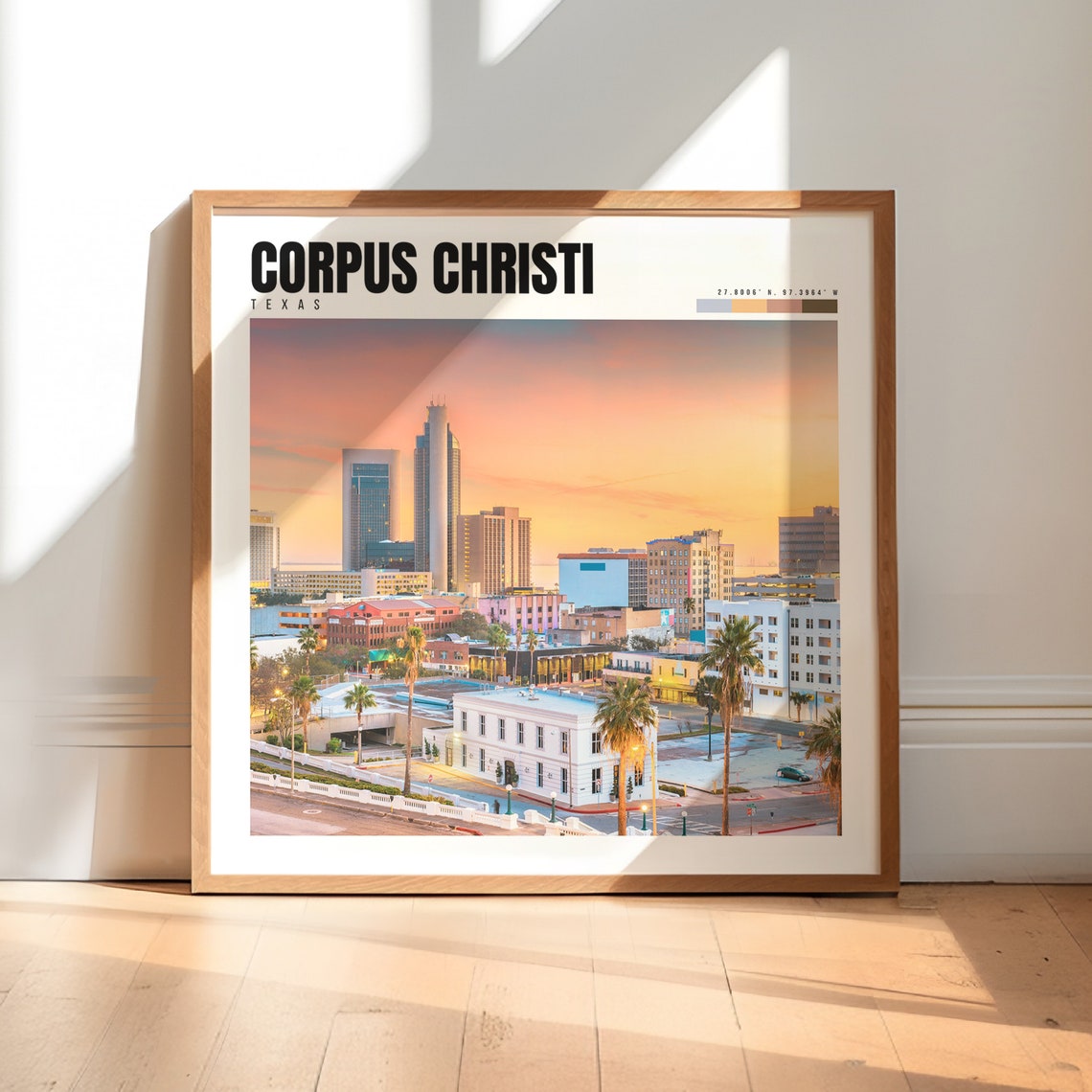 Corpus Christi Texas Downtown Sunset Skyline Palm Trees Poster