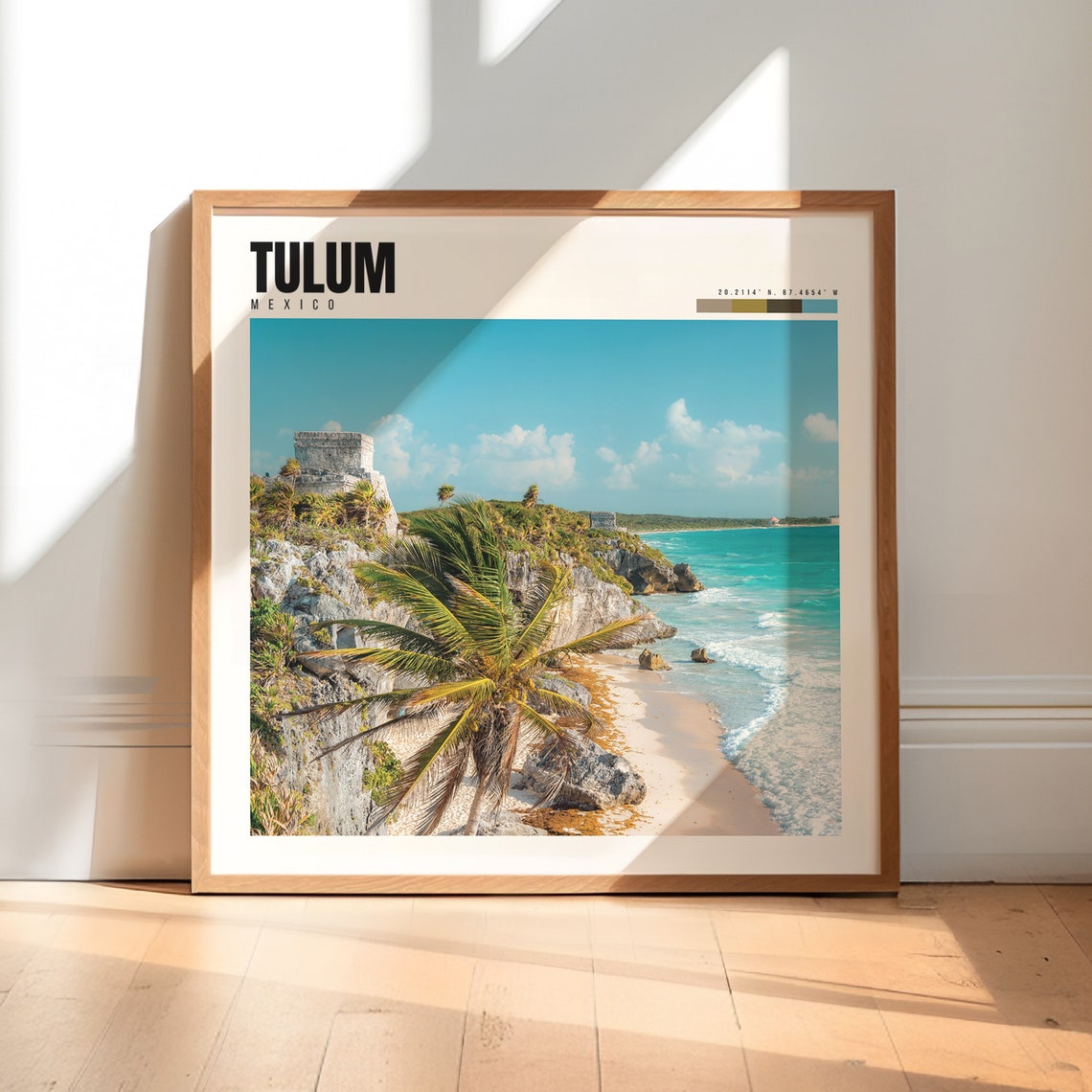 Tulum Mexico Mayan Ruins Cliff Beach Palm Turquoise Sea Poster