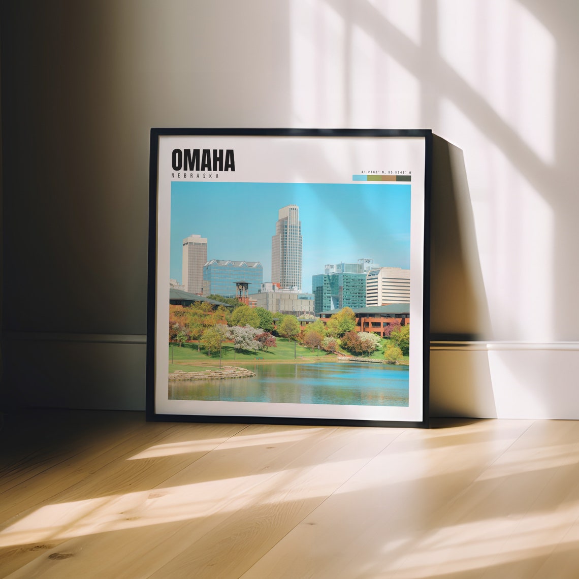 Omaha Nebraska Downtown Skyline Lake Park Spring Day View Poster - Image 3