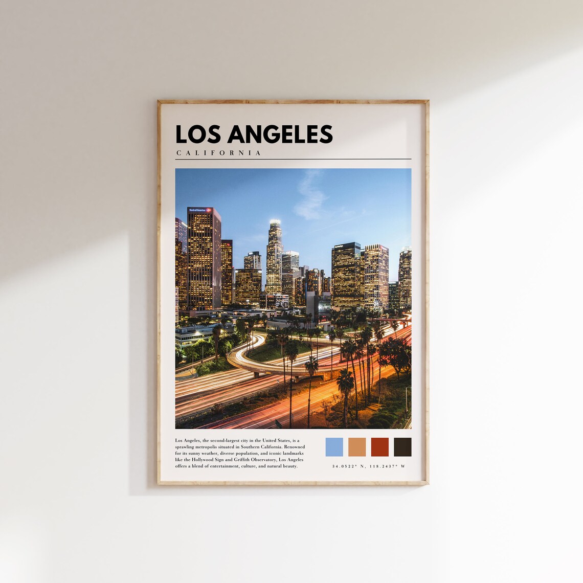 Los Angeles Downtown Dusk Freeway Light Trails Travel Poster