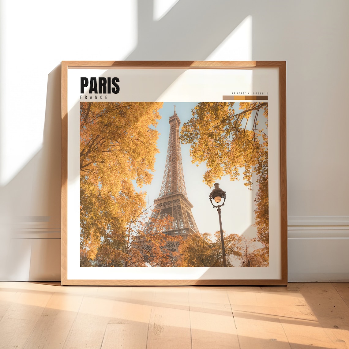 Paris France Eiffel Tower Golden Autumn Trees Vintage Lamp View Poster