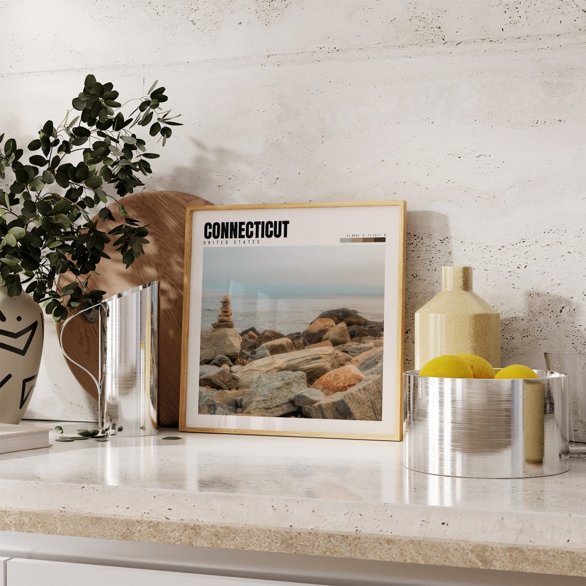 Connecticut Rocky Shoreline Stone Cairn Stack Calm Water Poster - Image 4