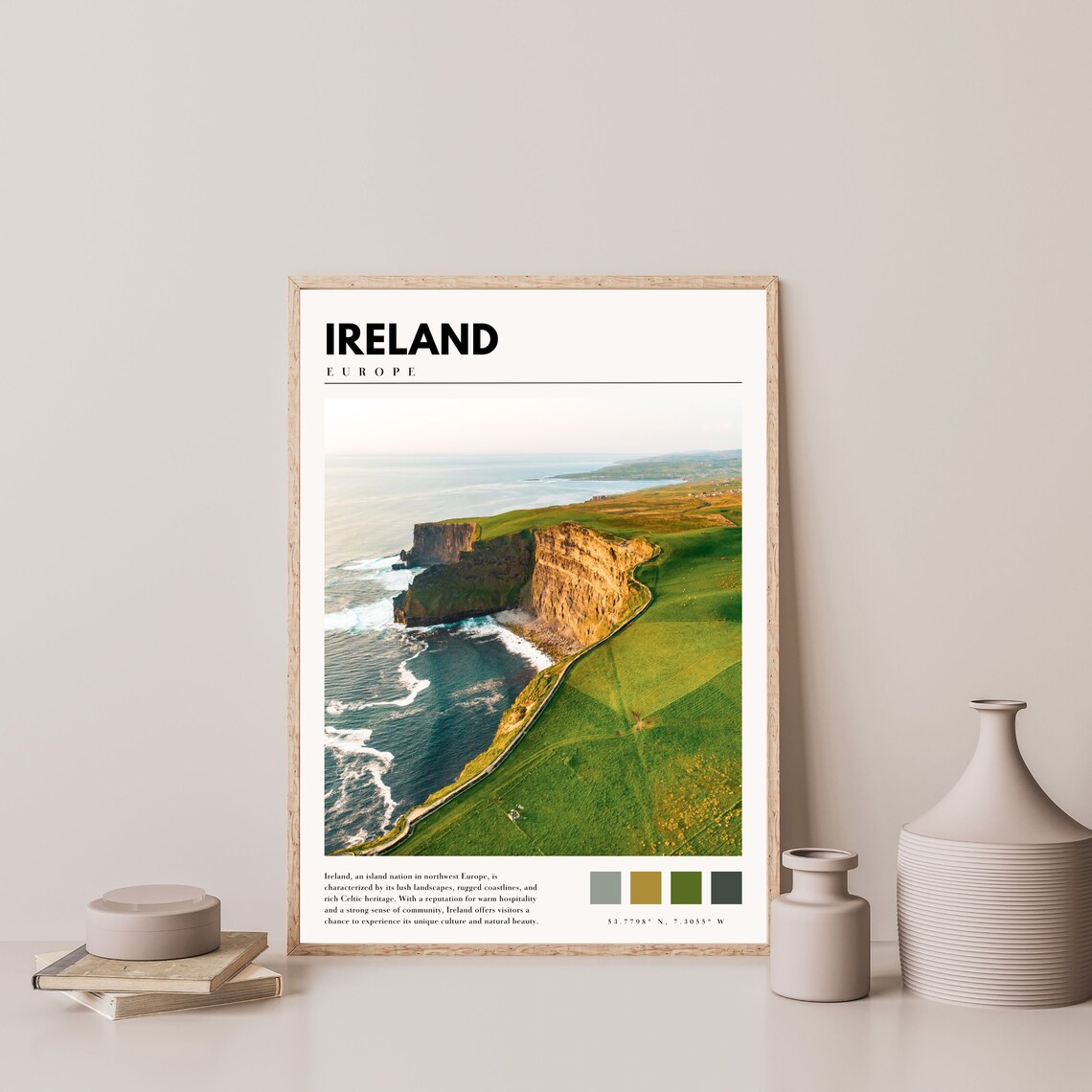 Ireland Cliffs of Moher Green Coast Aerial Ocean Waves Travel Poster - Image 4