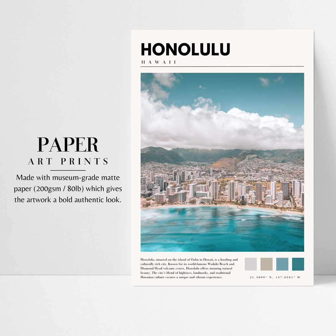 Honolulu Oahu Hawaii Travel Poster, Home Decor - Image 3
