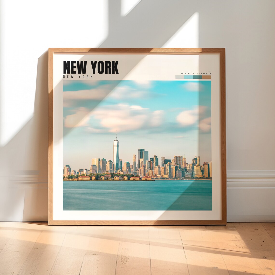New York City Manhattan Skyline Harbor Day Scene Travel Poster