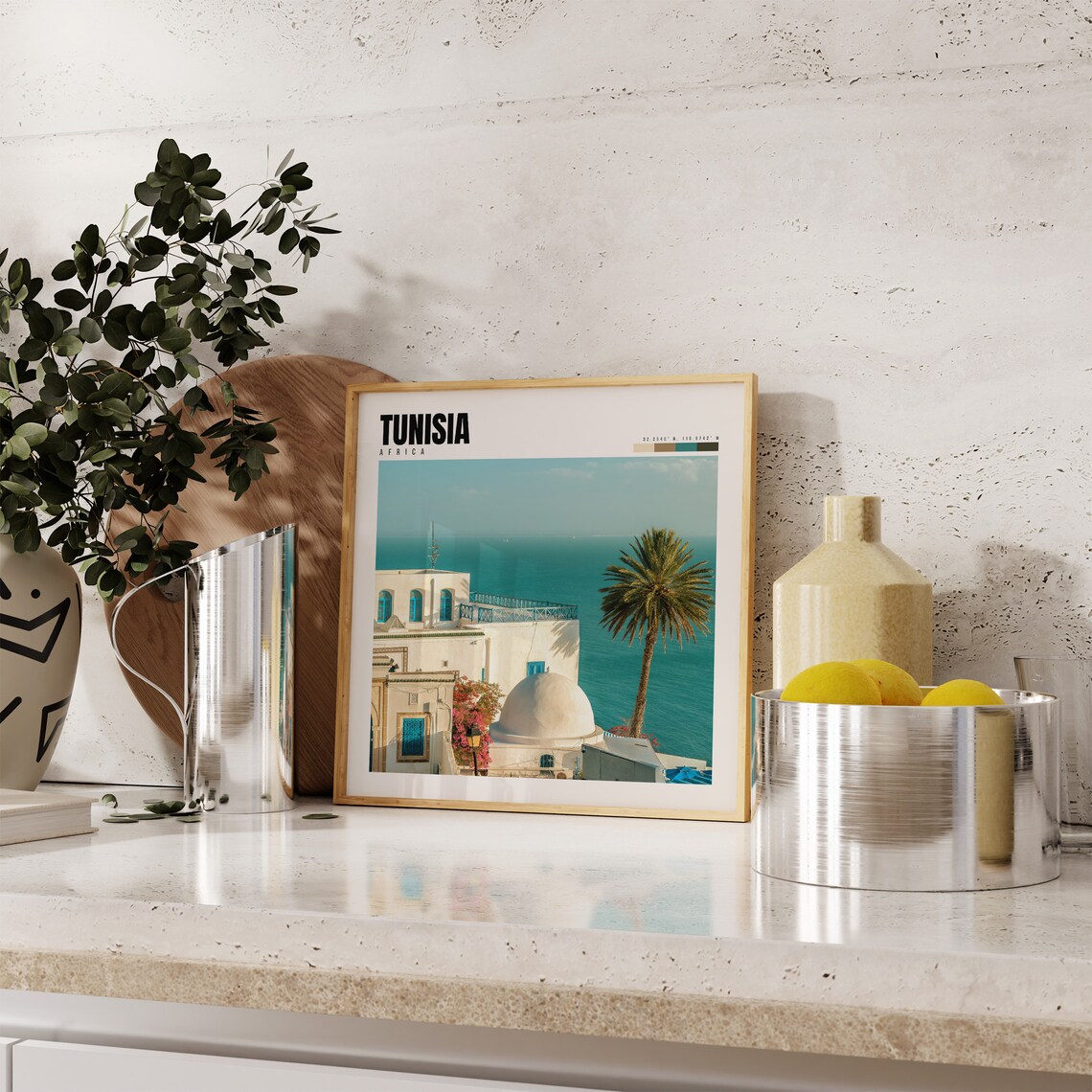 Tunisia Africa White Blue Village Sea View Mediterranean Travel Poster - Image 4