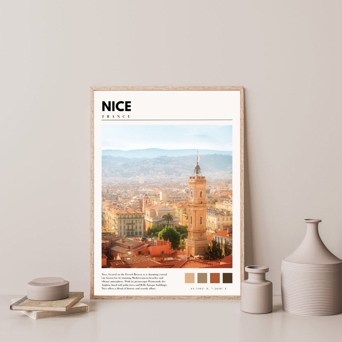 Nice France Old Town Clock Tower Rooftops Hillside View Travel Poster - Image 4