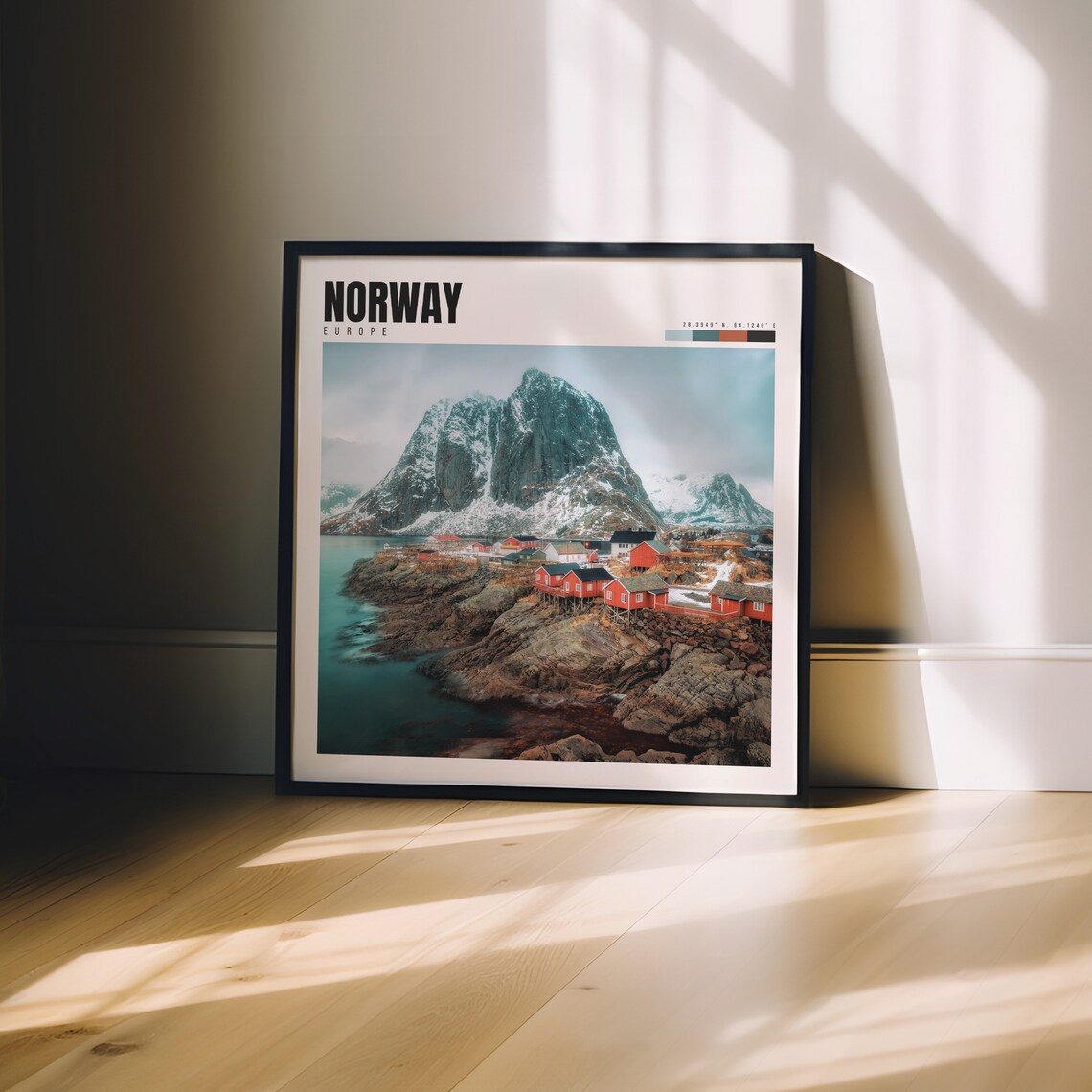 Norway Lofoten Red Fishing Cabins Beneath Snowy Peaks Poster - Image 3