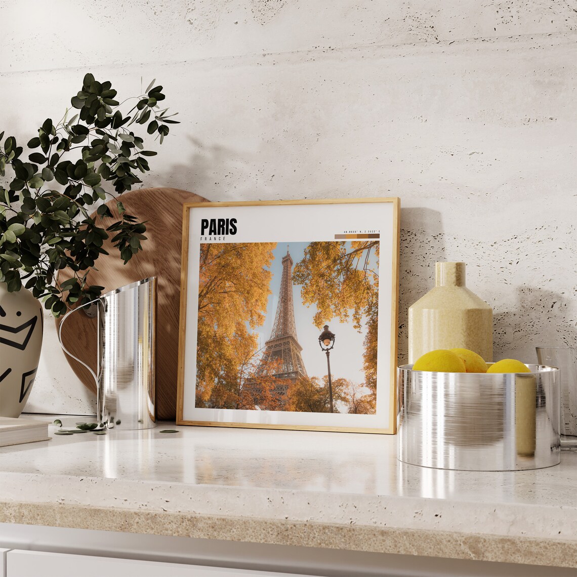 Paris France Eiffel Tower Golden Autumn Trees Vintage Lamp View Poster - Image 4