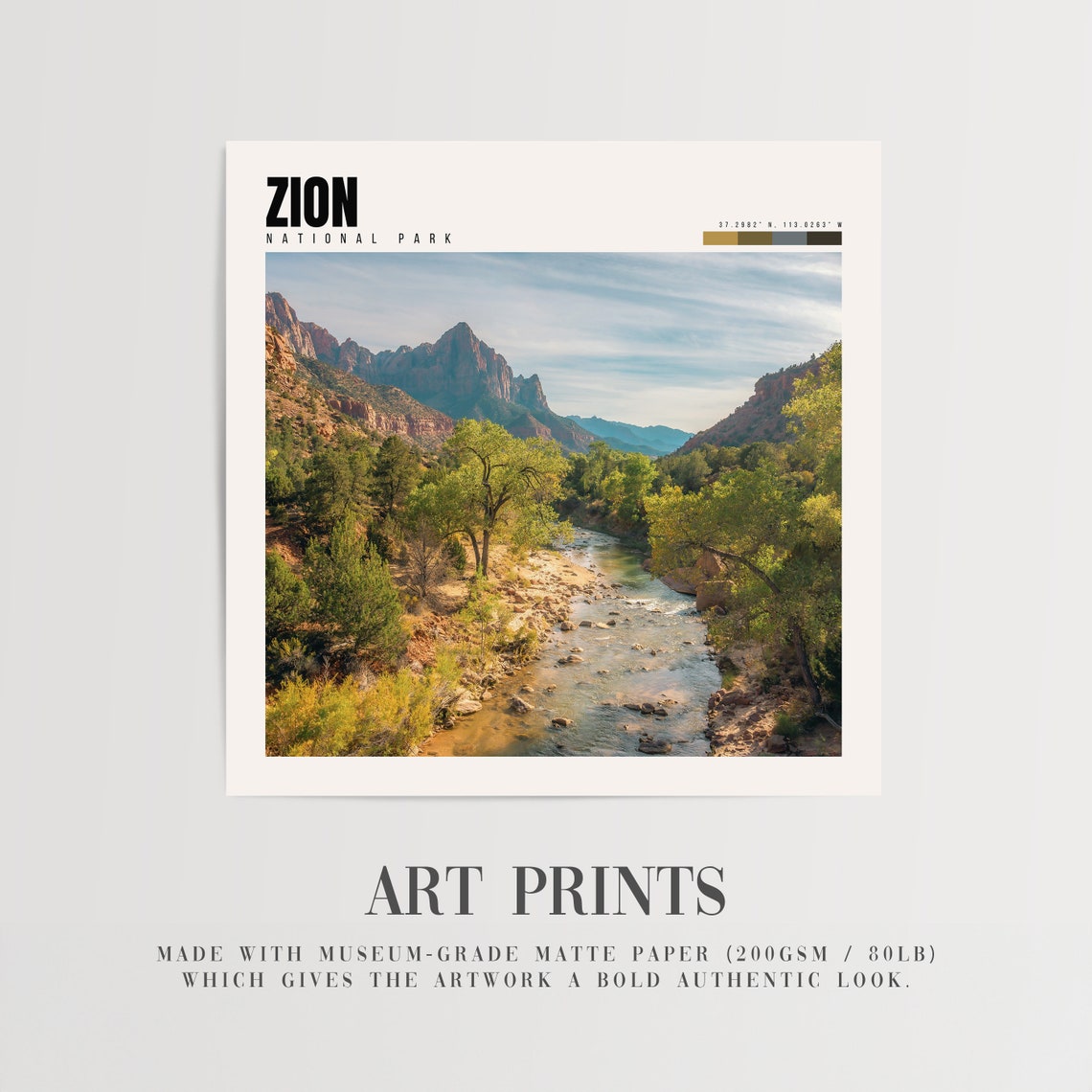 Zion National Park River Valley Red Rock Cliffs Daytime Poster - Image 2