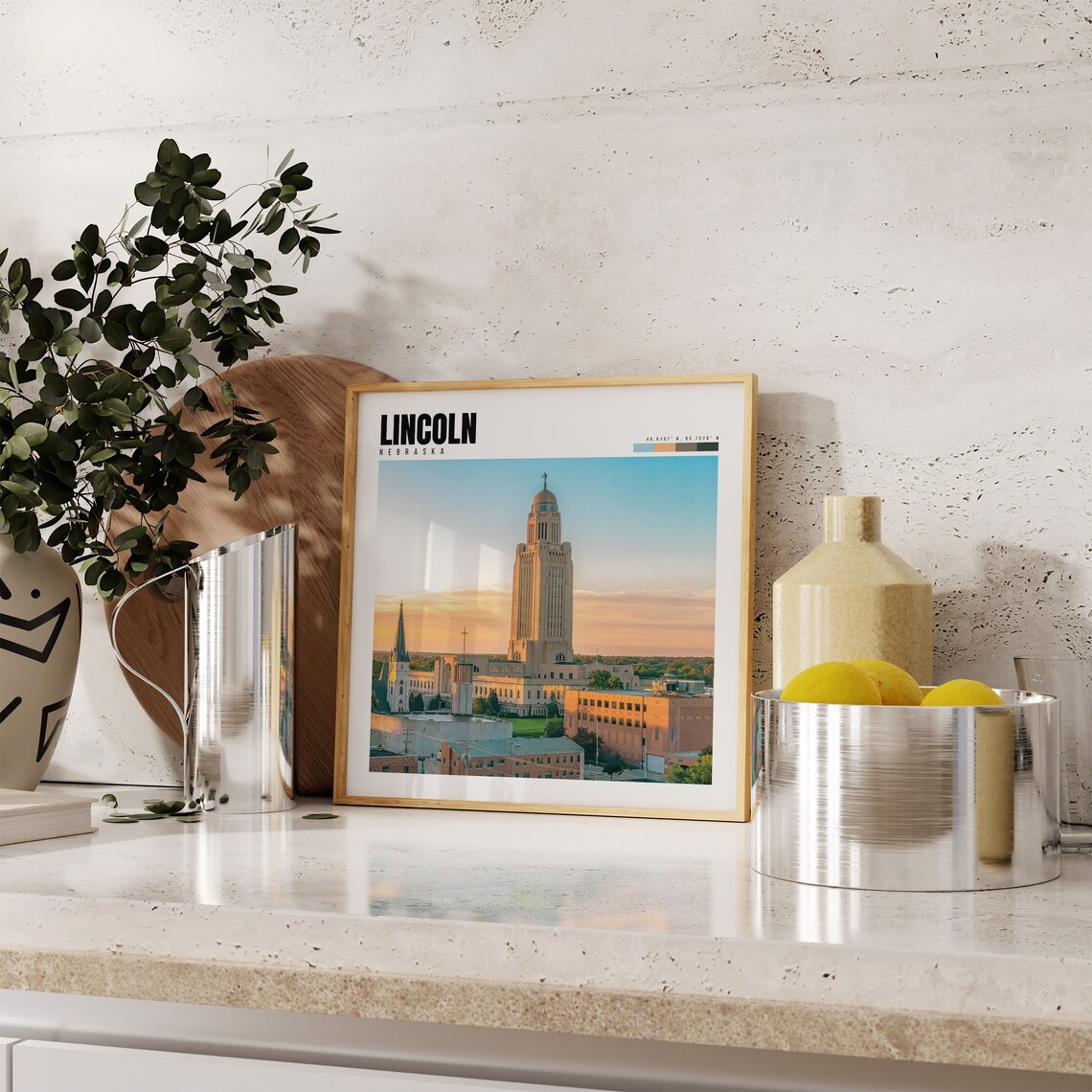 Lincoln Nebraska State Capitol Tower Golden Sunset Skyline Poster - Image 4