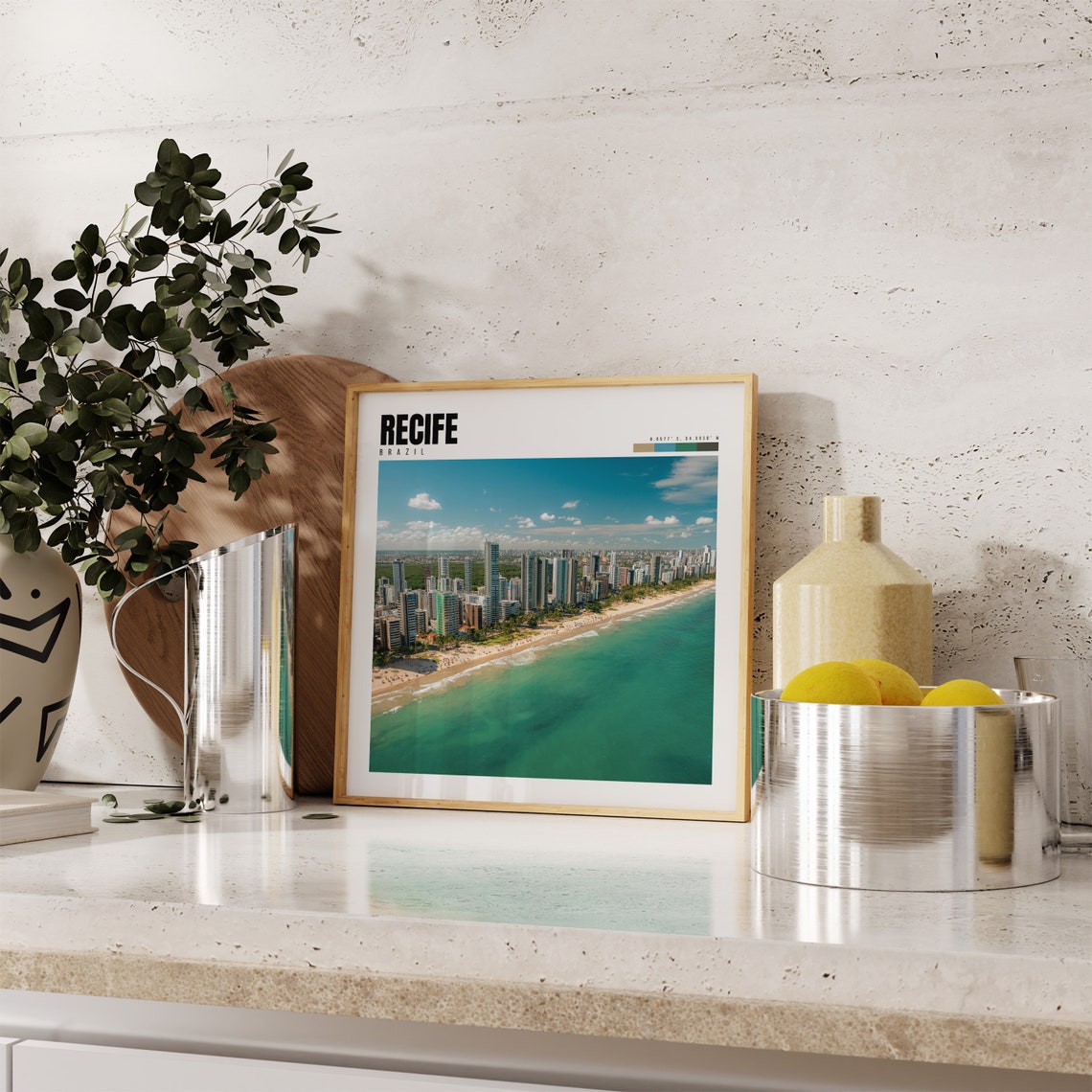 Recife Brazil Beach Aerial Turquoise Ocean Skyline Sandy Shore Poster - Image 4