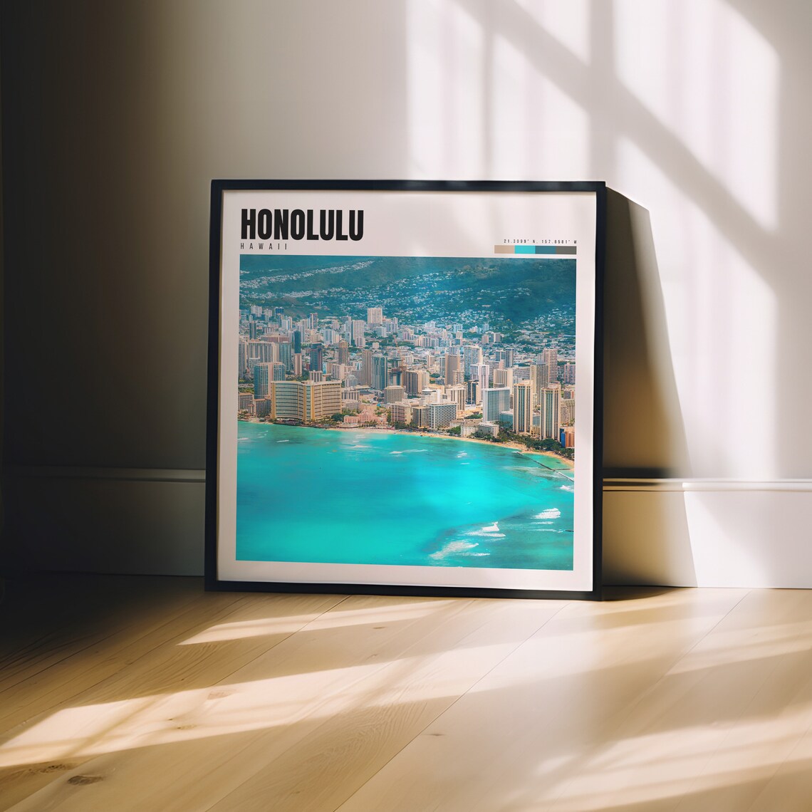 Honolulu Poster with Waikiki Beach and Diamond Head City Skyline - Image 3