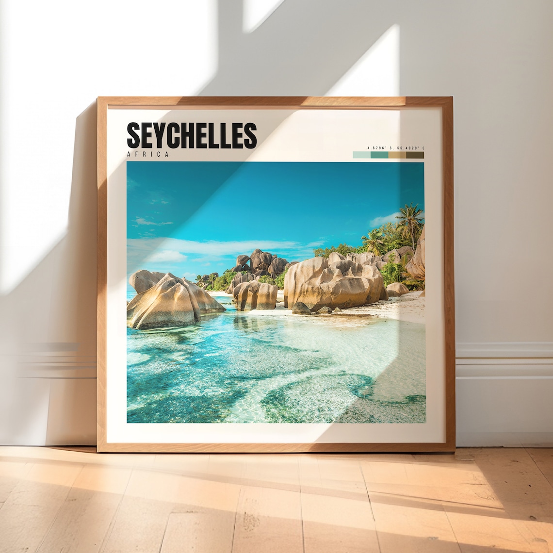 Seychelles Poster with Granite Boulders and Crystal Beach Shoreline