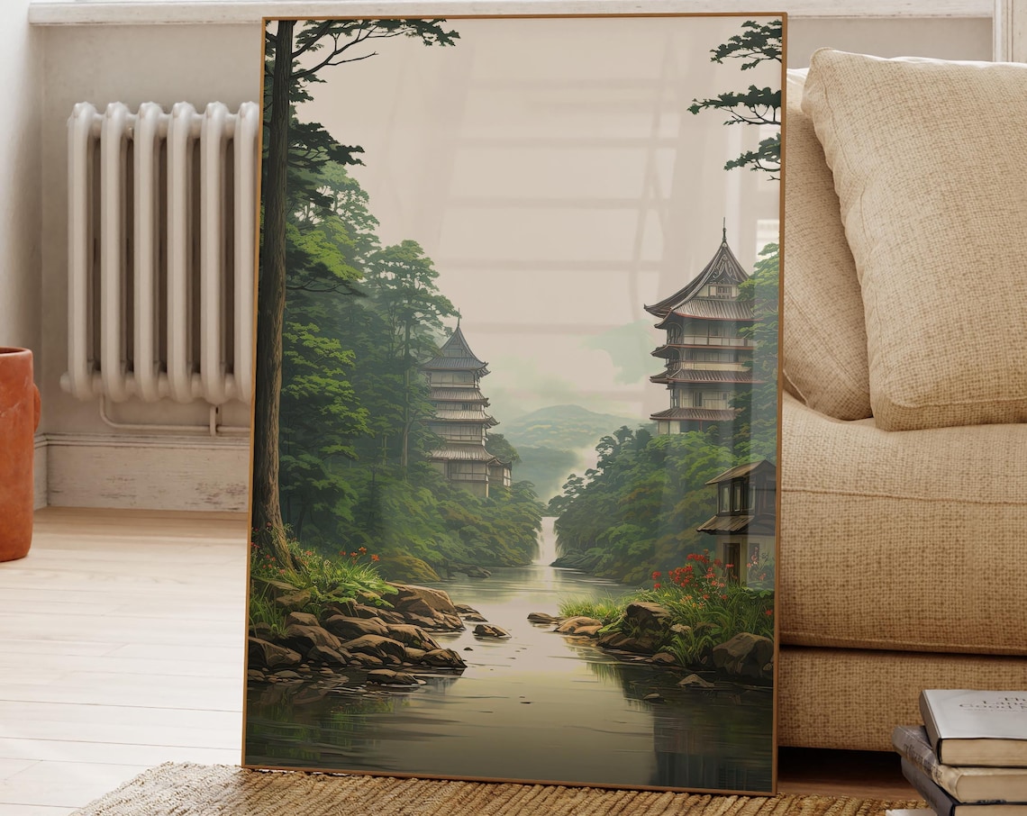 Anime Poster, Traditional Japanese Misty Forest Scene