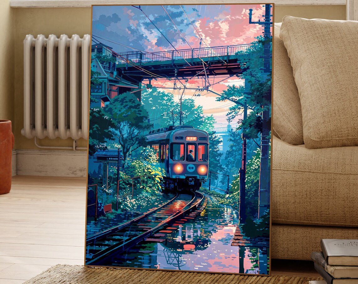 Retro Anime Train Art Print, Japan Inspired Urban Decor - Image 2