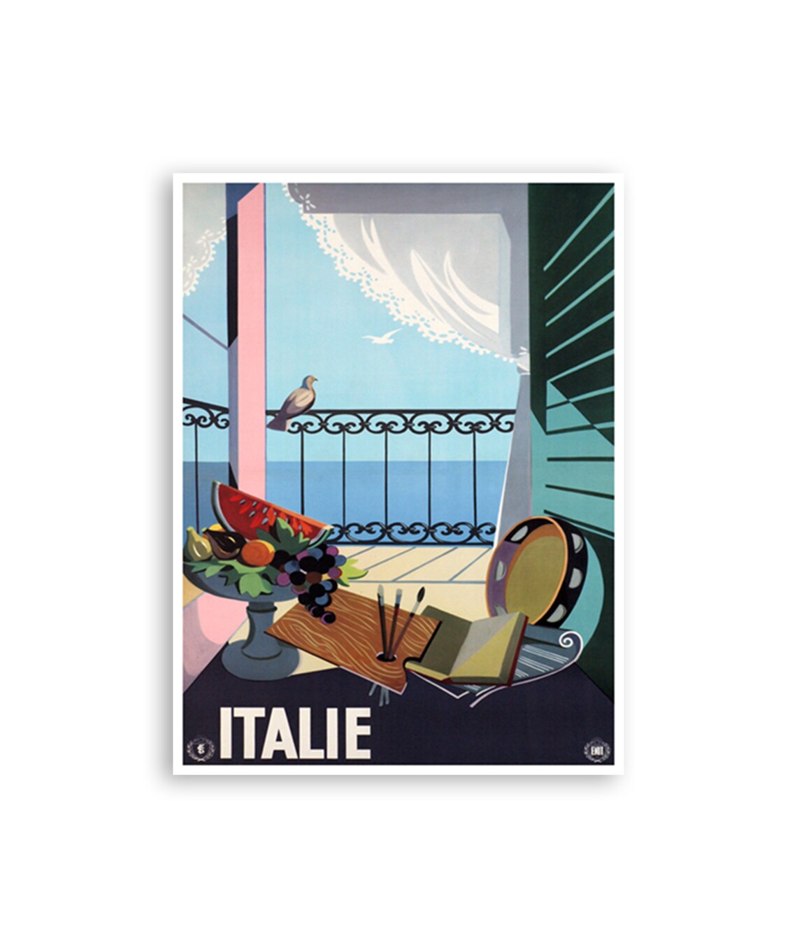 Italie Sea View Artist Still Life Fruit Vintage Italy Travel Poster