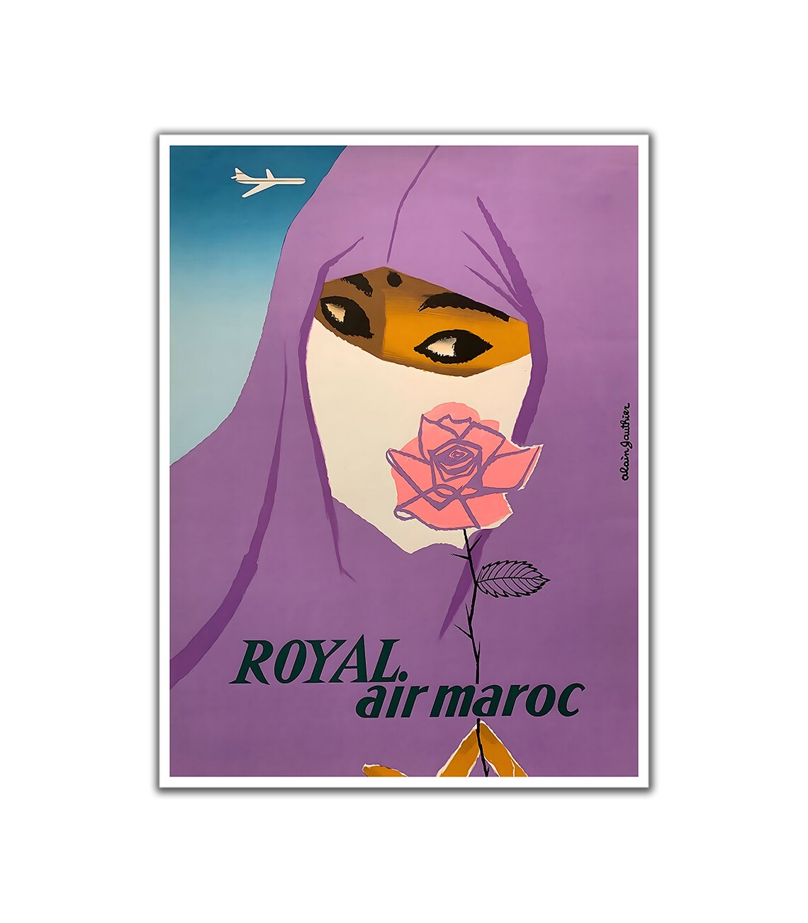 Royal Air Maroc Morocco Veiled Rose Vintage Airline Poster Art