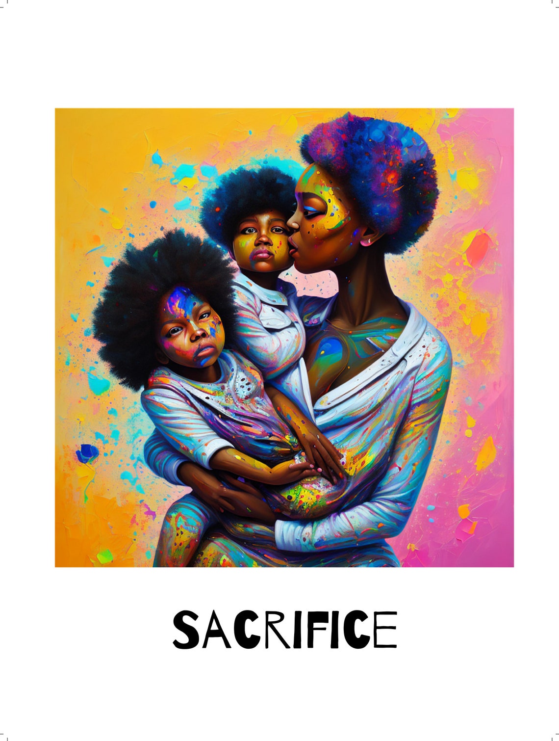 Mother Sacrifice Children Embrace Colorful Affirmation Art Print - Image 4