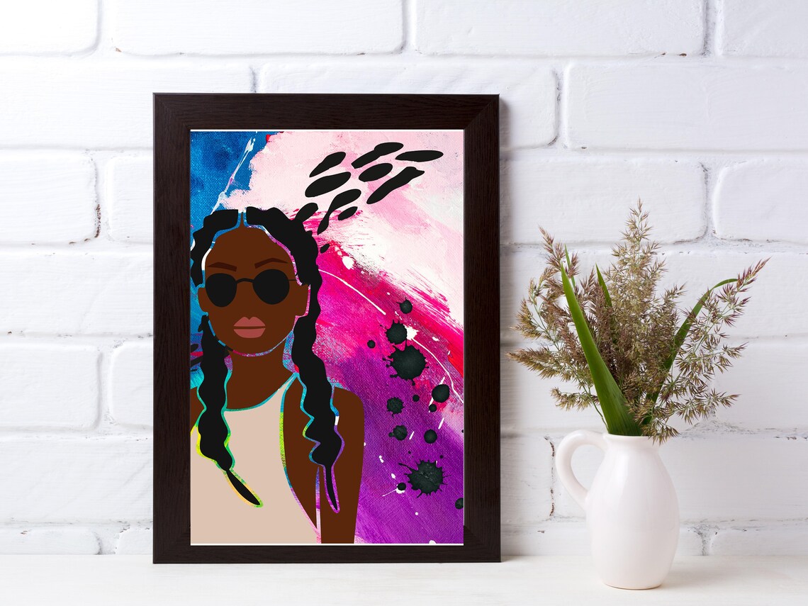 Cool Black Woman Sunglasses Color Splash Abstract Pop Poster