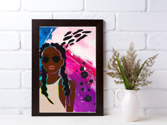 Cool Black Woman Sunglasses Color Splash Abstract Pop Poster