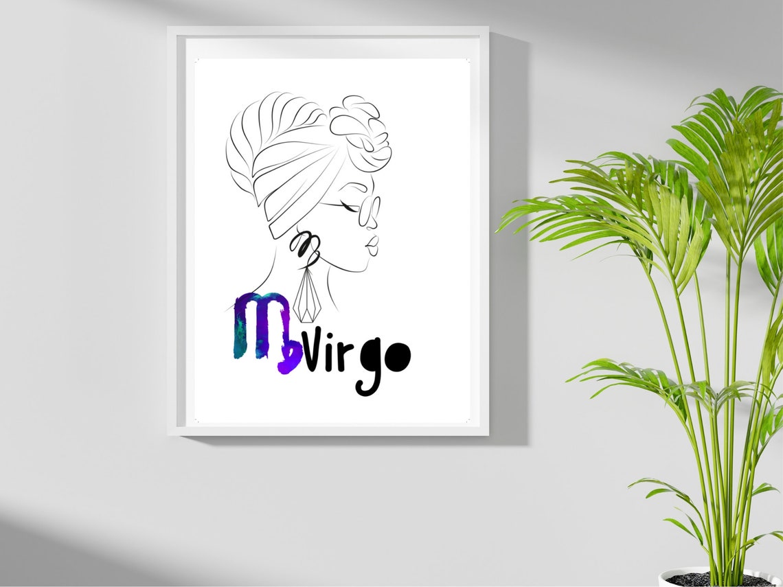 Virgo Zodiac Line Art Woman Headwrap Watercolor Star Sign Poster - Image 4
